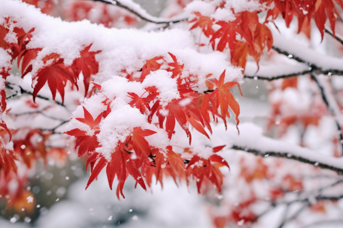 冬天雪景枫叶树上盖满了白雪摄影图(4032x2688)