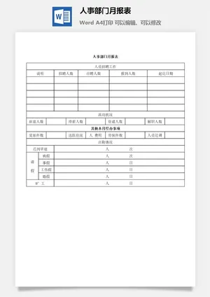 人事部门月报表word模板预览图