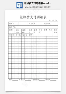 差旅费支付明细表word文档