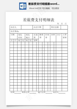 差旅费支付明细表word文档