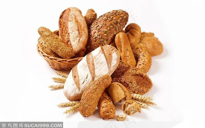 放在篮子里的各种面包和吐司美食西餐图片