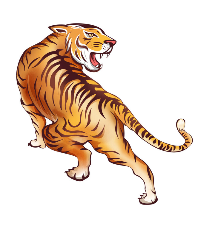 手绘国潮虎年卡通白虎老虎形象插画装饰元素PSD设计素材png免抠图