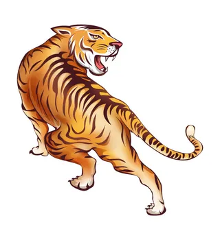 手绘国潮虎年卡通白虎老虎形象插画装饰元素PSD设计素材png免抠图