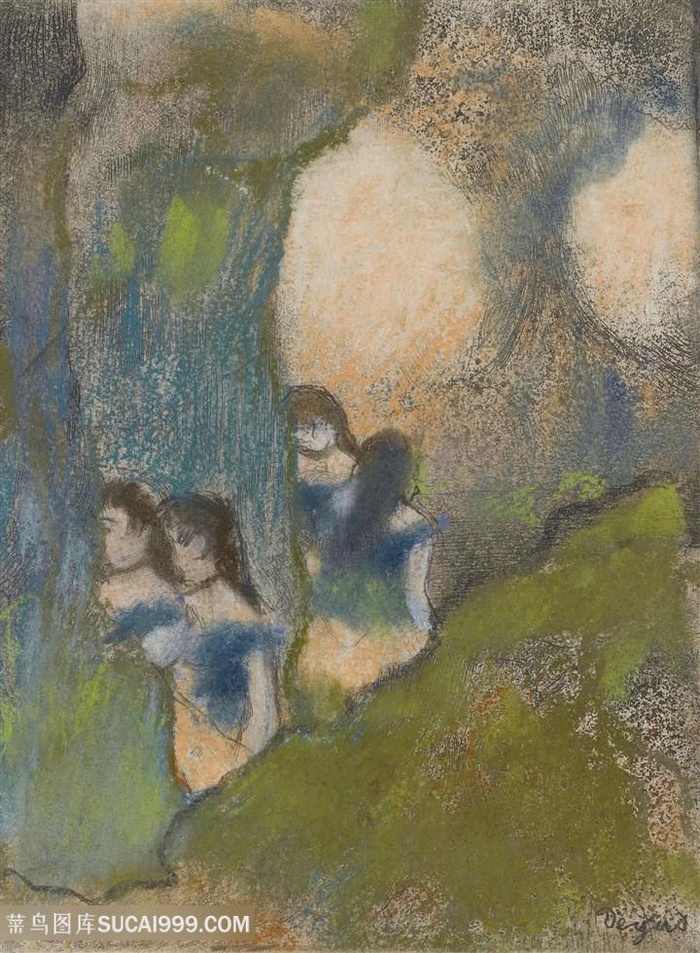 德加油画草地树木美女装饰画