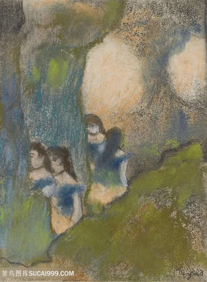 德加油画草地树木美女装饰画