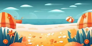 沙滩遮阳伞海洋金橘色背景