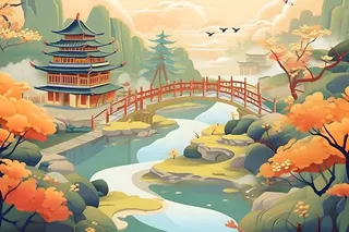 国潮花朵仙鹤云间背景