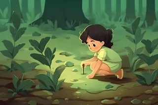 森林种植小女孩土地手绘插画海报素材背景