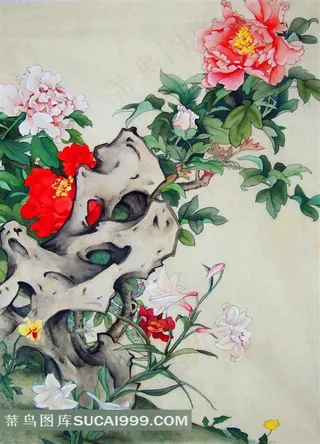 牡丹百合工笔画素材图片