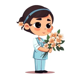 护士医生拿着花手绘插画免抠