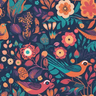 花鸟图，插画风格，无缝贴图，素材