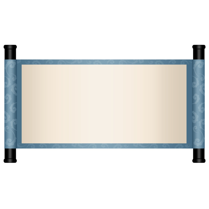 复古中国风卷轴元素手绘画轴文本标题框PSDAI素材模板png免扣图