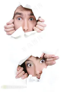 两个破纸做惊讶状的人物摄影素材