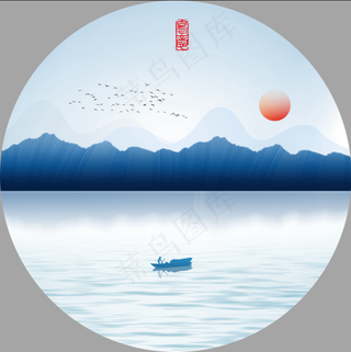 中国风山水花鸟日出帆船鸿运当头客厅卧室玄关画酒店装饰画壁画挂画