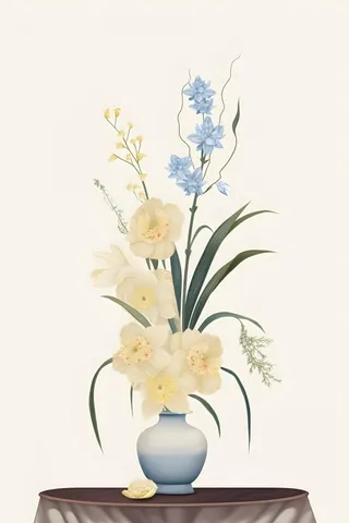 国风水彩鲜花盆栽背景