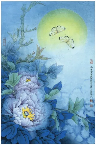 魏紫白粉蝶国画