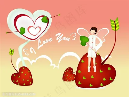 手绘拿着心形箭矢的天使