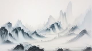 大气写意中国传统水墨画山水插画壁纸-路