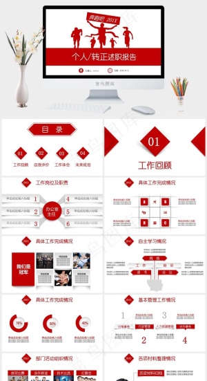 红色立体奔跑述职报告岗位竞聘工作总结全动态PPT