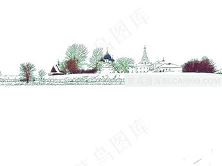 欧式简约彩色铅笔淡彩写生插画