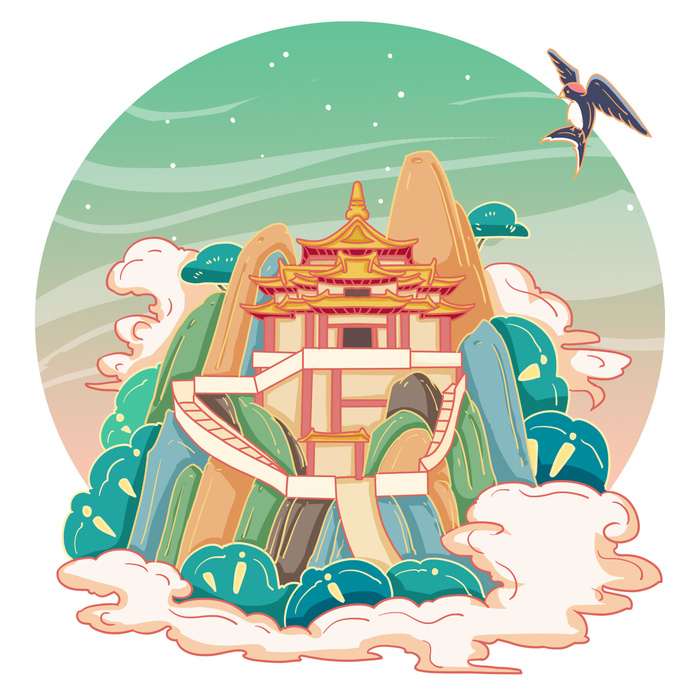 国潮风旅游建筑城市地标景区北京上海插图插画元素素材设计模板