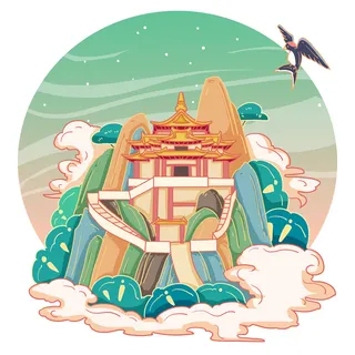 国潮风旅游建筑城市地标景区北京上海插图插画元素素材设计模板 国潮风旅游建筑城市地标景区北京上海插图插画元素素材设计模板
