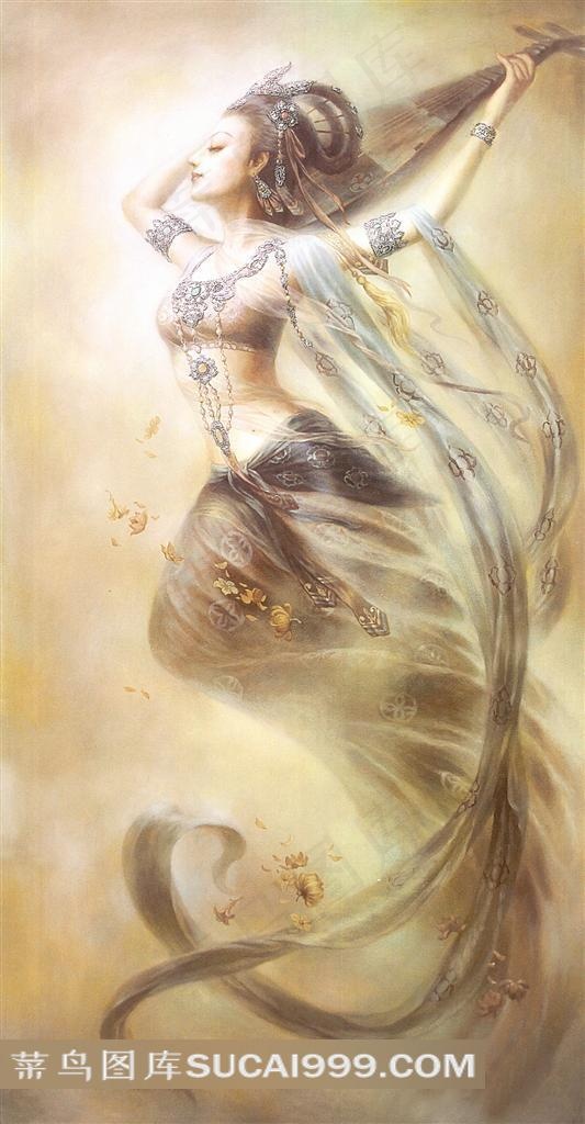 宗教油画仕女反弹琵琶图