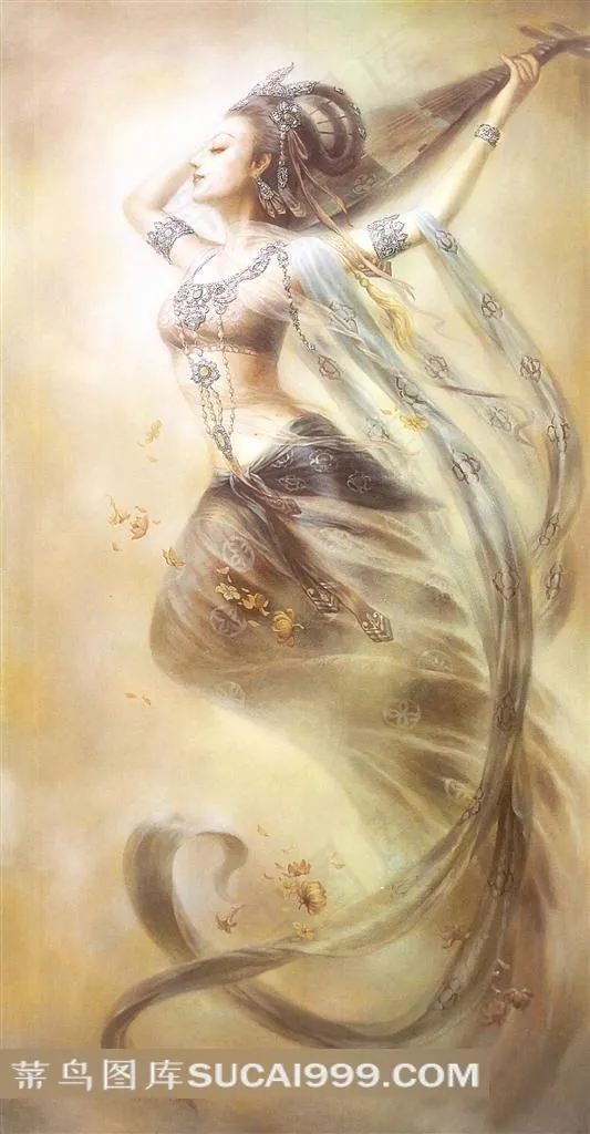 宗教油画仕女反弹琵琶图