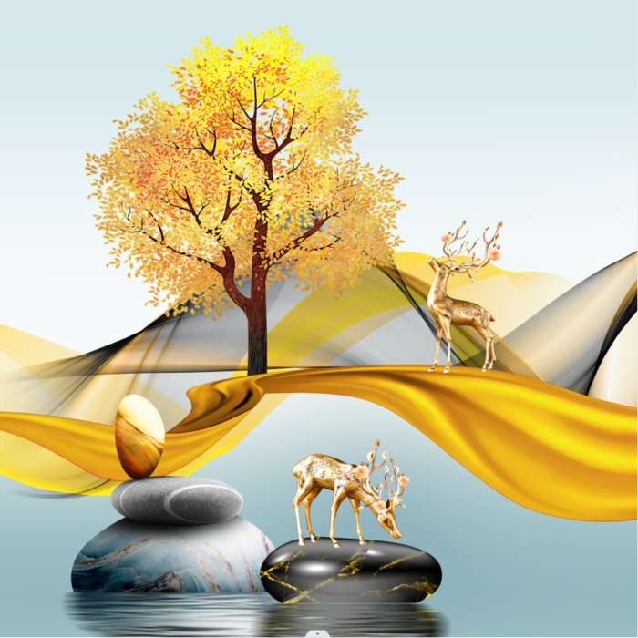 抽象麋鹿金色方形装饰画