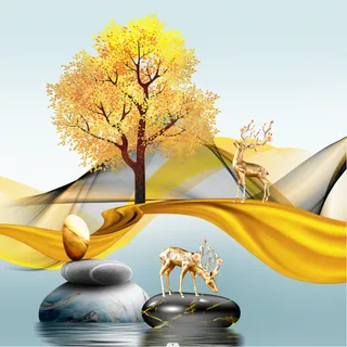 抽象麋鹿金色方形装饰画