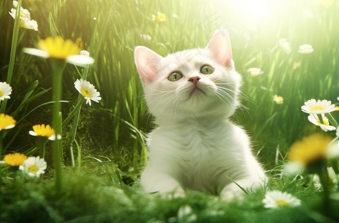 猫咪花丛可爱宠物猫摄影图(4080x2688)