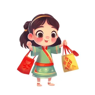 喜庆新年人物提灯笼红色新年春节祈福免抠