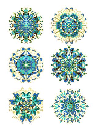 中国风古典民族风手绘曼陀罗花纹圆形插画AI矢量装饰图案PSD素材