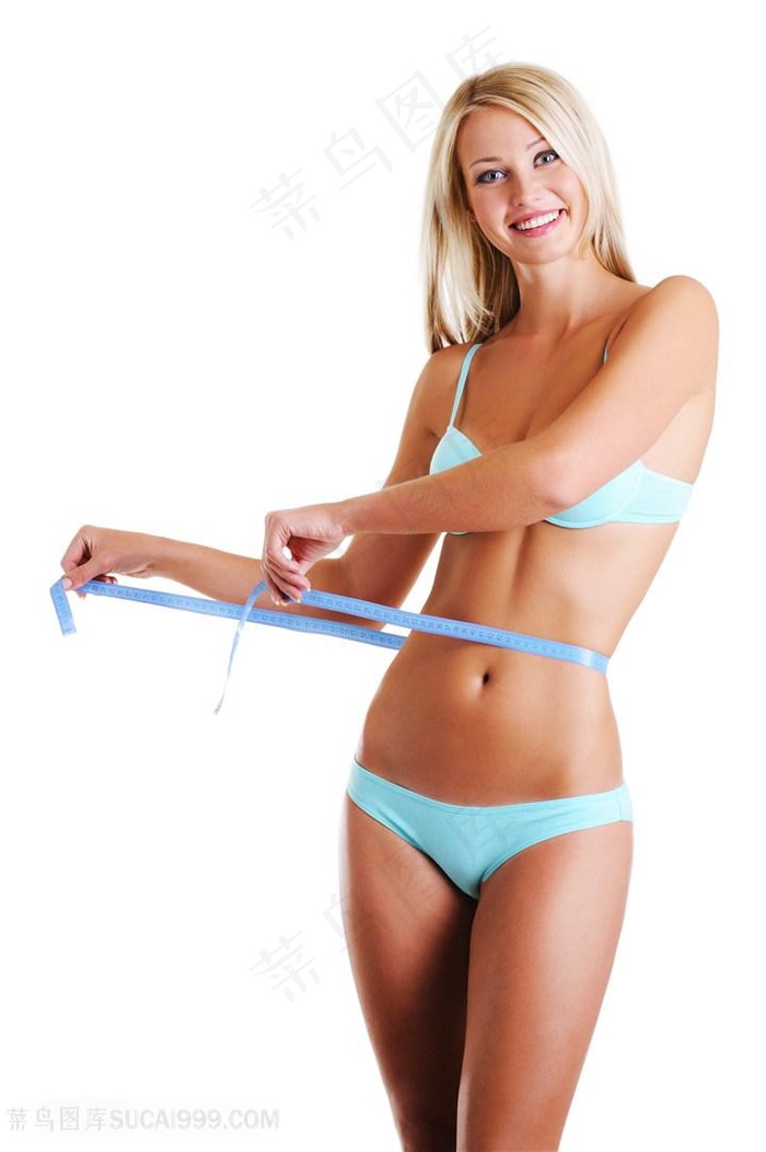 拿着米尺的瘦身美女高清图片