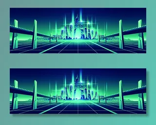 时尚潮流赛博朋克元宇宙虚拟城市夜景Banner海报背景AI矢量图素材