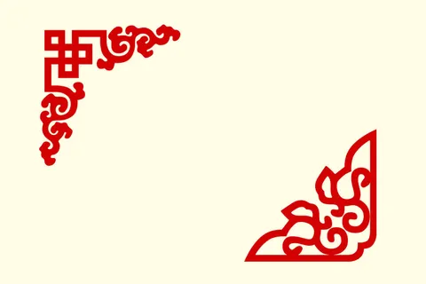 中国风古典传统图案边框纹理祥云灯笼装饰线条PSD背景素材