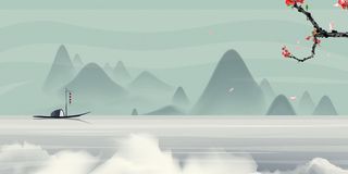 中国风传统水墨古风古典展板边框工笔画PS海报背景平面设计素材