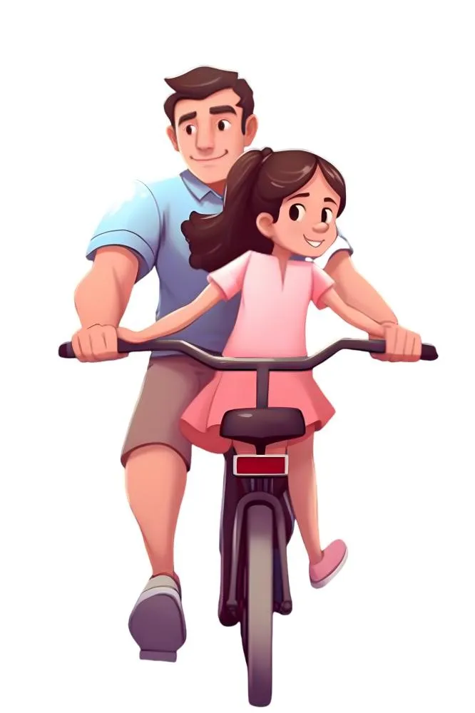 父亲骑自行车载着孩子免抠(1266x1900)