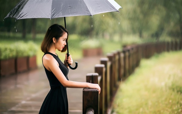 唯美的雨中美女图片