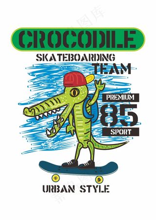玩滑板的鳄鱼 鸭舌帽海报