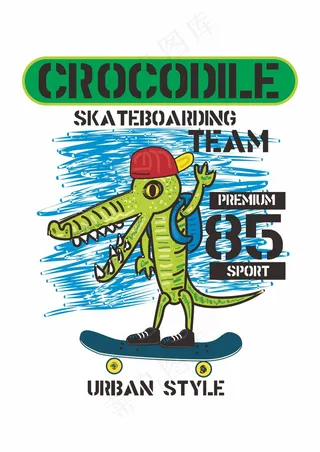 玩滑板的鳄鱼 鸭舌帽海报