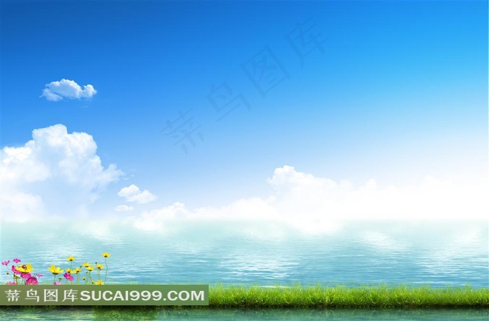 蓝天白云下的湖泊