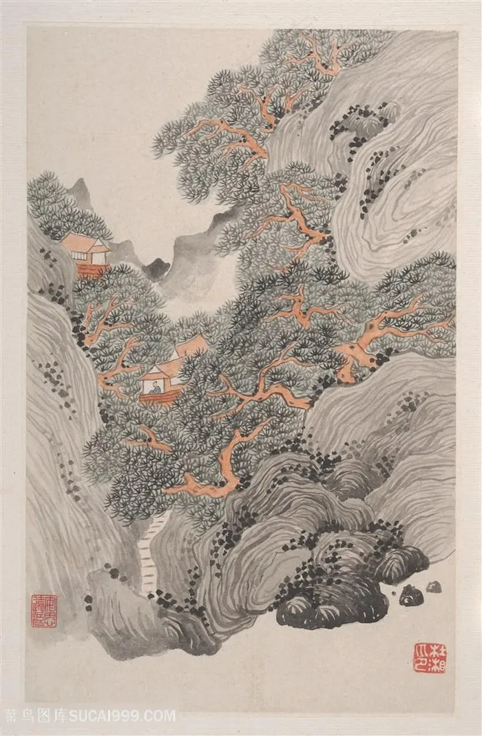 清代杜湘山水册页闲亭松山国画图片