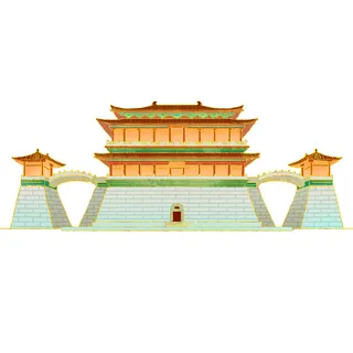 复古中国风国潮古建筑插画手绘高楼古塔PSD素材亭子png免抠图