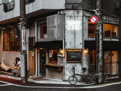 咖啡馆 外 日本 平静的 很酷的 咖啡馆 外 日本 平静的 很酷的