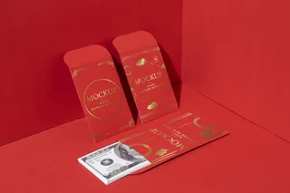 三个红包红色背景样机