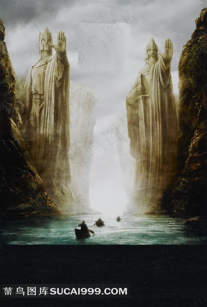 河两岸矗立的大雕像电影指环王1海报