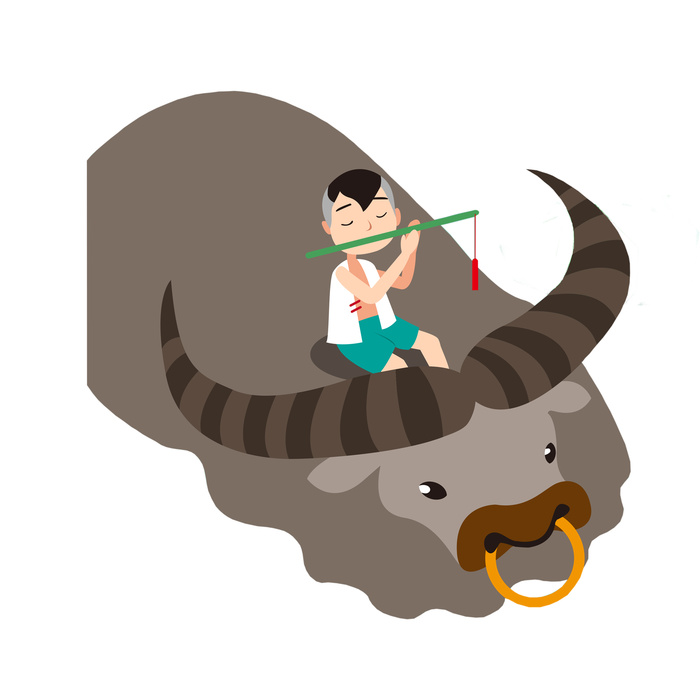 清明清明节卡通牧童吹笛子