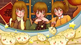 冬至插画人物与可爱水饺