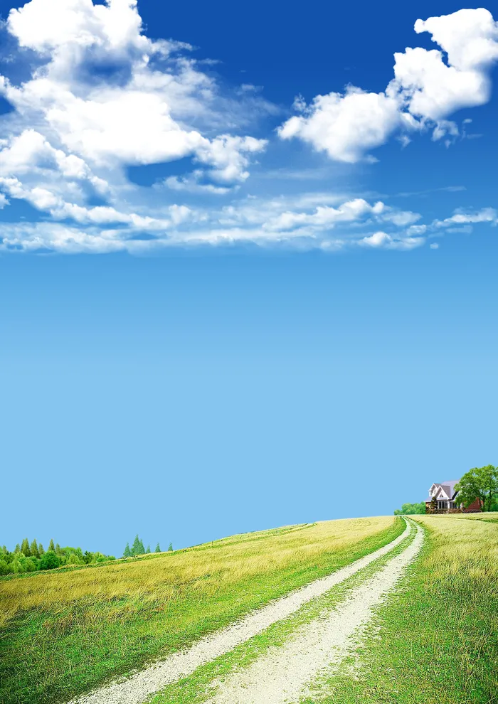 草地乡村小路风景PSD素材